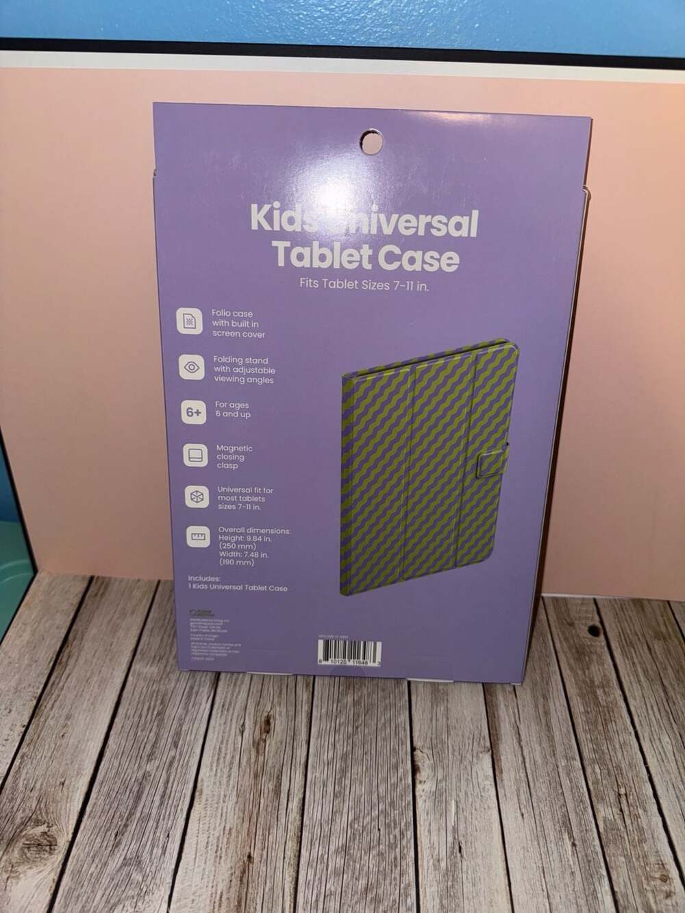 Five Below Kids Universal Tablet Case Fits 7-11 in. Purple Green Wavy Pattern - Picture 2 of 2